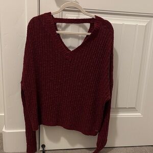 Hollister V-Neck Burgundy Knit Sweater
